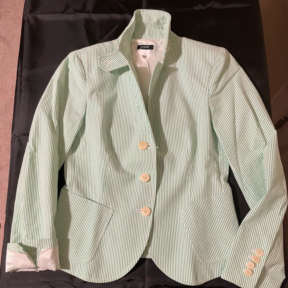 J. Crew Seersucker Blazer - Green & White - Size P2